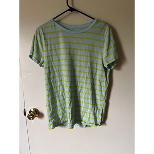 J.Crew Slub Cotton Tee Womens Large Light Blue Yellow Striped Short Sleeve Shirt